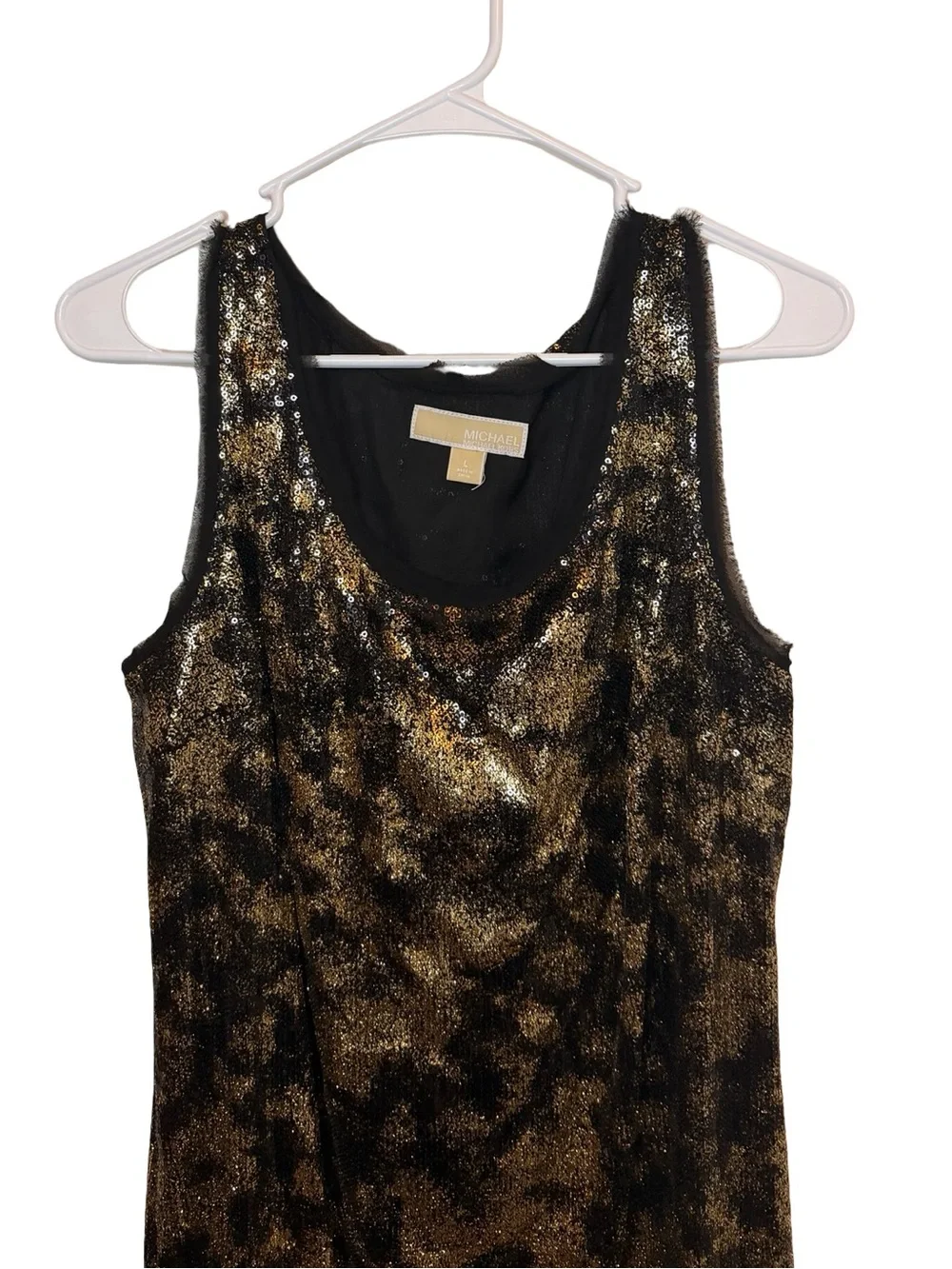 MICHAEL Michael Kors Gold Foil Animal Print Sleeveless Cocktail Shift Dress L - Picture 3 of 6
